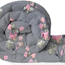 VAS COLLECTIONS 220 GSM Reversible Microfiber AC Comforter/Duvets for Mild Winter | All Season King Size 3 Layered Quilted Blanket for Double Bed (220 cm x 240 cm, Floral, Grey and Pink)-image-67