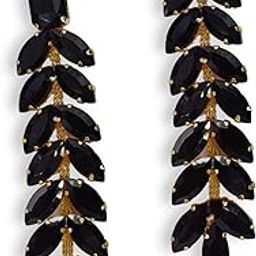 CITARRA Gold Plated Brass Earrings for Women & Girls | Black Stone Leaf Design Flexible Lightweight Dangler Earrings | Traditional Jewelry-image-26