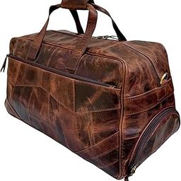 Vintage Leather Travel Duffle Bag with Shoe Compartment, Brown, Gym and Sports Weekender Size-22x11x11 inches (Brown)-image-51