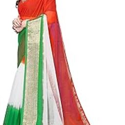 Women's Organza Jacquard Zari Stripe Independence Day Tricolor Tiranga Saree With Unstitched Blouse Piece-image-80
