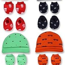 MOM'S DARLING Cotton Cap, Mittens and Booties for new born baby (0-6 months) - Pack of 4 pairs| Cotton cap, mittens & booties for baby boy & girl 0-6 months| New born baby products| Baby shower gift.-image-100