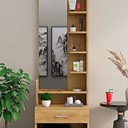 Bniture Wooden Dressing Table for Bedroom with 1 Drawer, Mirror and Huge Storage Space | Long Dresser Vanity Table with Mirror (42D x 60W x 180H CM) | 1 Year Warranty (DIY) (Giant Wood)-0