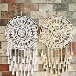 Kavya Craft Present Handcrafted Crochet Dreamcatcher, Boho Style Tasseled Crochet Dream Catcher (2 Option) (Off White)-image-56