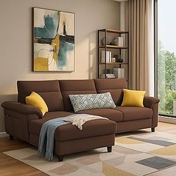 GRAPEWOOD Nelson LHS 4 Seater L Shape Sofa for Living Room (Brown Fabric) Premium Fabric Sofa Set-image-95