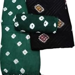 Women's Black & Green Bandhani Cotton Dress Material | Unstitched Ethnic Suit Set with Dupatta for Daily-picture-21