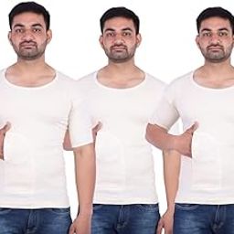 Cotton Men Pocket Interlock Half Sleeves Rns Vest Off White Color Pack of 3-image-87