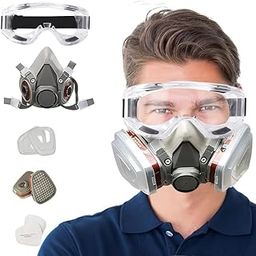 Gas Mask Set Respirator with Filters and Goggle Activated Carbon Gas Mask Paint Respirator for Wall Painting, Welding, Polishing, Spraying, Mold Removal, Construction-28