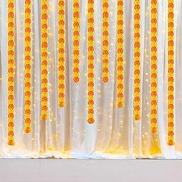 Hemito 11 Pcs Diwali Decoration Items for Home Decor, Tulle Yellow net Curtain Cloth Backdrop Combo with Artificial Marigold-image-1