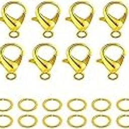 Ani Accessories Metal DIY Crafts Alloy Lobster Claw Clasps with Open Jump Rings,Necklace Fasteners Hook for DIY Jewelry Making Accessories (20 Piece Lobster & 20 Piece Jump Ring), Gold-29