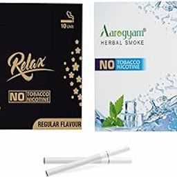 Aarogyam Herbals Pack of 2 Flavours 100% Tobacco & Nicotine Free Cigarette for Relieve Stress & Mood Enhance Product (MINT - RELAX REGULAR) - 10 Sticks x 2 Packets-image-12