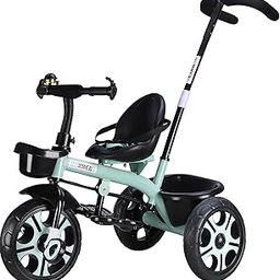 Mommers - Tricycle with Dual Storage Basket for Kids 2 to 5 I with Seat Belt for Kids and Baby Safety I Plug N Play I Tricycles, Smart and Trikes, Design Fabric I Cushioned Seat I Green-17
