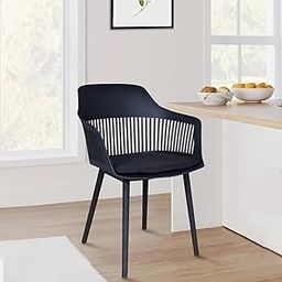 Creative Modern Dining Chair Outdoor and Indoor Suitable for Home Kitchen, Dining, Bedroom Living Room with Curved Back, Black Plastic with Slat Design, Armrest Support (Pack of 1)|(Black)-21