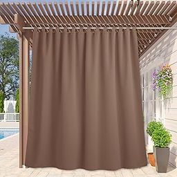 RYB HOME Blackout Curtain Outdoor - Tab Top Thermal Insulated Cabana Outdoor Indoor Privacy Curtain Drape for Sliding Glass/Screen Porch/Outside Balcony, Wide 100 by Long 95 Inch, Mocha-image-6