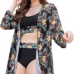 3Pc Plus Size Boho Bikini Set Contrast Tropical Print Swimwear-picture-10