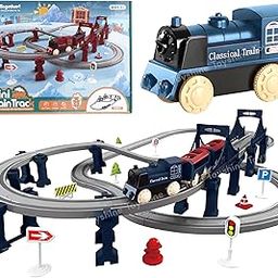 Toyshine 70Pc DIY Battery Operated Mini Track Train Toy Set Fun Educational Intellectual Development Gift for Kids Boys Girls 3+, Blue-10