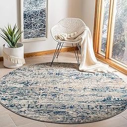 SAFAVIEH Madison Collection 3' x 3' Round Grey/Blue MAD460K Modern Abstract Non-Shedding Dining Room Entryway Foyer Living Room Bedroom Area Rug-image-66