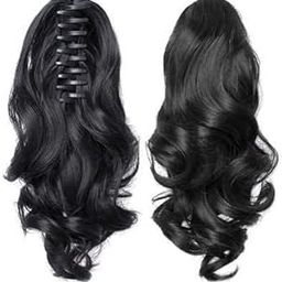 Hair Extensions And Wigs Ponytails Hairpiece Straight-Curls Wavy Claw Clip Ponytail Hair Extensions approx 22 inch long,Black (Black)-image-96