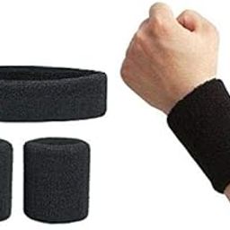 Style Along Black Outdoor Fitness Sports Sweatband Headband Yoga Gym Unisex Head Band and Wrist Band- Pack of 3-image-37