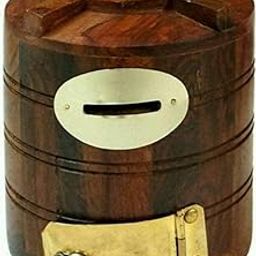 Skaffix Wooden Piggy Bank for Both Adults and Children Wooden Coin Box, Money Saver, Donation Box, Savings Box, Smart Money Box, and Coin Box with Carved Design-image-91