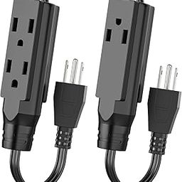 8 Inch Short Power Extension Cord, 3 Outlet Extension Cord, SJT 16 AWG Flexible Power Cord, 13 Amp, 125V, 1625 Watts, Black - 2 Pack-image-43