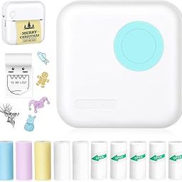 Mini Sticker Printer, Inkless Thermal Printer with 10 Rolls of Thermal Paper and Stickers for iOS & Android, Mini Portable Prints for DIY, Scrapbook, Memo, Pictures, Notes, List, Blue-23
