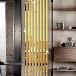 Strip Designed Golden Mirror Stickers for Wall, Acrylic Mirror Wall Decor Sticker, Wall Mirror Stickers, Acrylic Stickers, Wall Stickers for Hall Room, Bed Room, Kitchen (10, Golden)-image-3