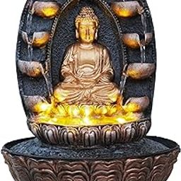 Craft Smith Gold Brown Polyresin Table Top Meditating Buddha Home Decor 5 Step Indoor Waterfall Fountain with Yellow LED Light and Speed Control Pump (Size: 27 x 27 x 40CM | Weight: 2780Gram)-18
