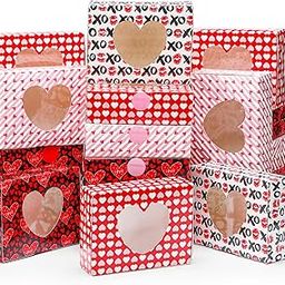 Resholder - 24 Pcs Heart Bakery Cookie Boxes for Mothers Day 8 x 6 x 2.5 Inches Red Pink with Window, Gift Container with Sticker for Women, Gifts from-image-58