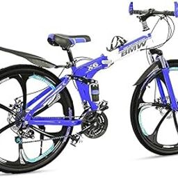 Amaze Kai Dual Suspension Bikes Latest Bmv Foldable Gear Cycle for Men with 21 Speed Gear 6 Spoke | Folding Mountain Bike with Double Disc Break & Mac Wheel, 26 Inch, (Blue)-image-3