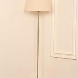 Floor Lamp LED, Incandescent Standing Modern Antique Brass Finish 5Ft Height with 12 Inches Off White Lampshade for Living Room Corner, Home, Hotel, Office Pack of 1-10