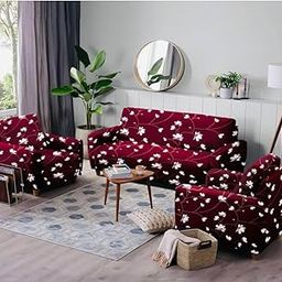 KIRPAFAB 5 Seater Flower Universal Sofa Cover | 360° Fully Covered Anti-Slip Washable Couch Cover Protector | Stretch Fit Polyester (Mehroon)-image-63