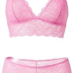 Women's Non Padded Lingerie Set Half Cup Bra and Panty Set, Pink, Scalloped Trim Hot Honeymoon Bikini, Fantasy Babydoll Panty, Stylish Valentine’s-image-2