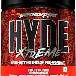 PS PROSUPPS Hyde Xtreme-Hard Hitting Energy Pre Workout Supplement|Caffeine,Beta-alanine,Creatine HCl,L-arginine|For Muscle Pump,Vascularity,Strength and Focus|30 servings (Fruit Punch),powder,1 count-20
