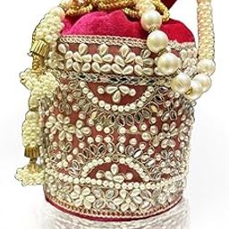 Potli Bags for Ladies – Wedding & Gifting – Elegant Design with Handle & Pearl Jewellery – Stone Pink Potli Bags for Women – Perfect for Weddings & Special Occasions-image-56