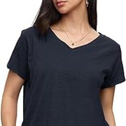 Slub T-Shirt: Navy Blue Women and Girls Short Sleeves Round Neck Cotton Relaxed Fit T-Shirts-image-59