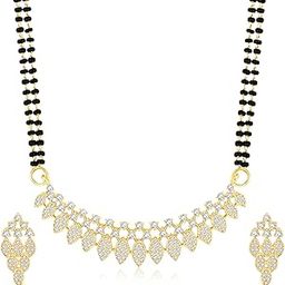 Cubic Zirconia Studded Mangalsutra & Stud Earrings Set Ethnic Jewellery Anniversary Gift for Women-picture-27