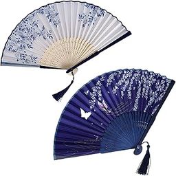 2 Pcs Hand Fan Manual, Japanese Fan, Paper Fans for Decoration for Dancing Cosplay Wedding Party Props Decoration, White Blue-image-23