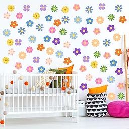 Stickera 80 PCS Cute Flowers Wall Sticker Lovely Daisy Wall Decals for Bedroom, Colorful Flowers Wall Decor Stickers Art Murals Girls Room Decorations for Kids Room Nursery-image-27