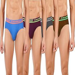 RAMRAJ Men’s Multicolor Pack of 4 Solid Cotton Briefs with Outer Elastic Waistband-12