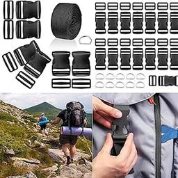 2"inches Quick Release Buckles, Plastic Side Release Buckles Flat Shape, Tri-Glide Slides D Rings, Webbing Strap Travel Bag DIY Maki-53