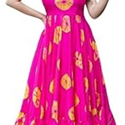 Women's Bandhej Print Maxi Dress | Sleeveless Rani Pink Long Flared Gown | Summer Frock for Party Festive-image-1