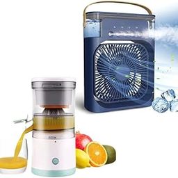 Combo C647 - Portable Air Conditioner Fan with Cool Mist Humidifier & Wireless Rechargeable Citrus Juicer with USB Charging: Squeezing Juice from Kiwifruit, Watermelon, and Even Pomegranates-picture-12