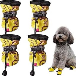 Dog Shoes, 4-Pack Waterproof Shoes for Dogs, Yellow Dog Shoes for Small Dogs and Golden Retrievers, Rain Boots with Non-Slip Soles, Size 7 (6 x 5.1 cm)-image-3