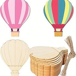 American Elm 24 Pack Hot Air Balloon Wooden Cutouts DIY Craft Blanks with Twine Unfinished MDF Ornaments for Weddings, Parties & Wall Decor-32