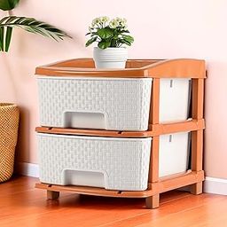 Kuber Industries Plastic 2 Tier Multipurpose Modular Drawer Storage Rack | Kitchen & Home Essentials Organizer Storage Box Cabinet | Almira Set for Stationary, Kitchen, Cosmetic | White & Golden-picture-7