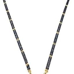 Gold Plated Mangalsutra for Women Stylish New 28-inch Long Chain Golden Vati Tanmaniya Pendant Traditional Black & Gold Beads Double Line Layer Mangalsutra for Women & Girls.-52