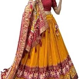 Women,s Tussar Silk With Leheriya And Foil Print Lehenga choli-19
