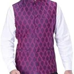 Men's Nehru Jacket, Magenta Silk Blend, Jacquard Regular Fit Mandarin Collar Long Sleeves-picture-14