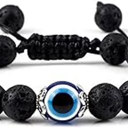 Stylish Bracelet For Women Lava Stone Evil Eye Black Adjustable Bracelet For Men Women Girls Boys Love Gifts-image-3