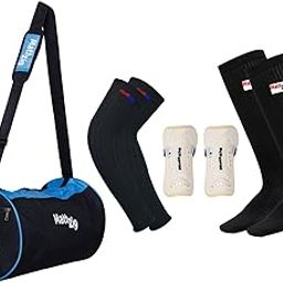 MattZig® Pro Football Kit (One Pair of Lycra Football Socks + One Pair of Elite Shin Guard + One Pair of Cotton Arm Sleeves + One Kit Bag) (Black, White)-image-93